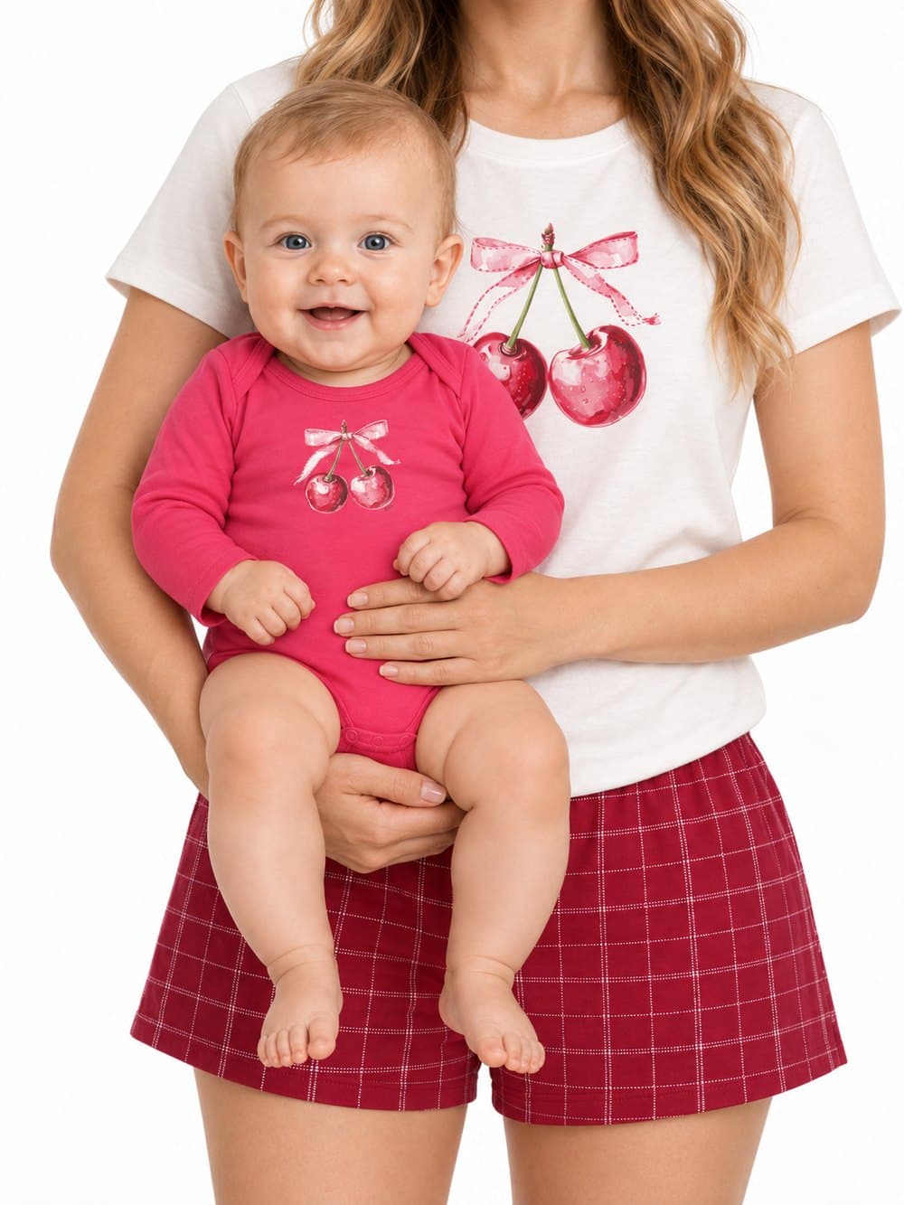 Dívčí body SWEET CHERRY s dlouhým rukávem, cyklámenová, na postavě zepředu
