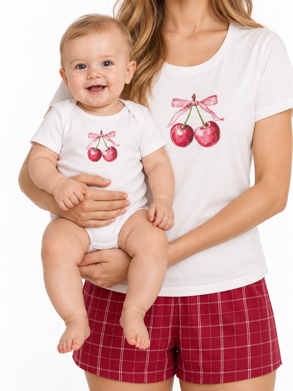 Dětské body SWEET CHERRY s krátkým rukávem, bílá, na postavě zepředu