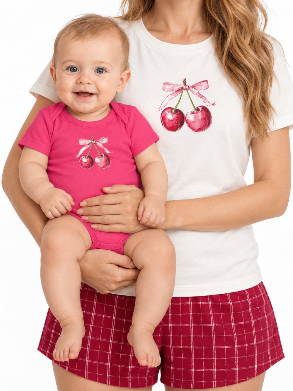 Dívčí body SWEET CHERRY s krátkým rukávem, cyklámenová, na postavě zepředu